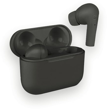 Fontastic „Jive“ Mini Bluetooth-Kopfhörer kabellos, Ear-Buds für Sport, Kabelloses Headset mit Mikrofon, Wireless Headphones inkl. Lade-Etui und drahtlosem Ladepad, In-Ear Ohrhörer Schwarz