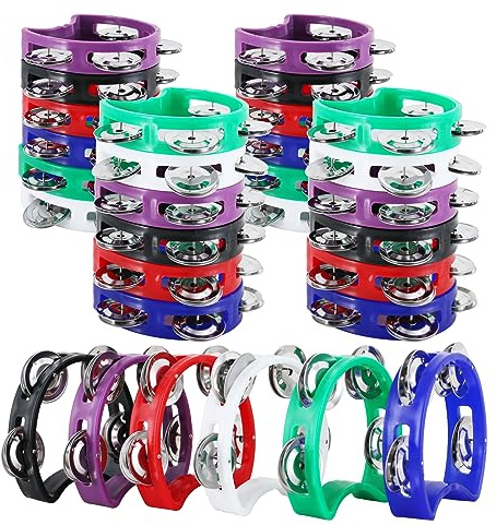 EASTROCK 30 PCS Plastic Percussion Tambourine with 4 Bells Tambourine Musical Rhythm Instrument Hand Percussion Tambourine Colored Noise Makers Tambourine