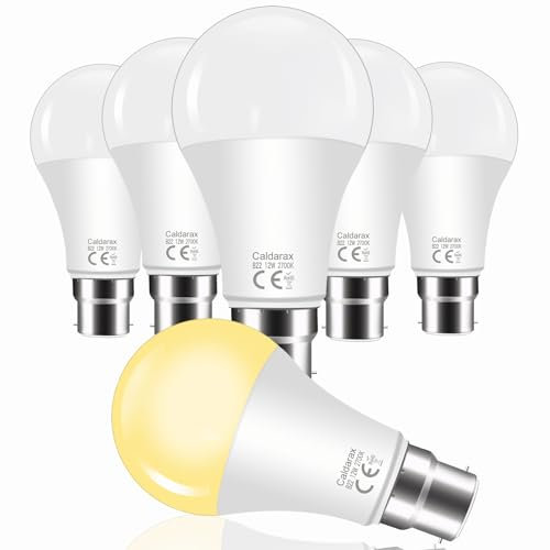 12W Lampadina LED B22, Equivalenti a 100W, Luce Calda 2700K, 1200LM, 270 °, Non Dimmerabile, Lampada a Risparmio Energetico, B22 Base, per Applique, Lampade da Scrivania, Set di 6