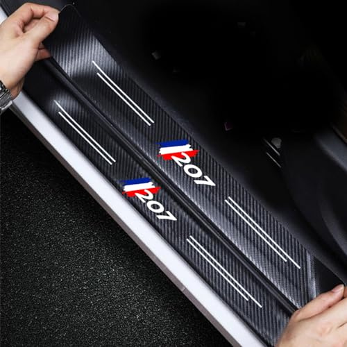 4 Piezas Protectores de Umbral de Puerta de Coche de Fibra de Carbono para Peugeot 207, Decoración para Estribos Pegatinas Protección de Umbral de Puerta 207