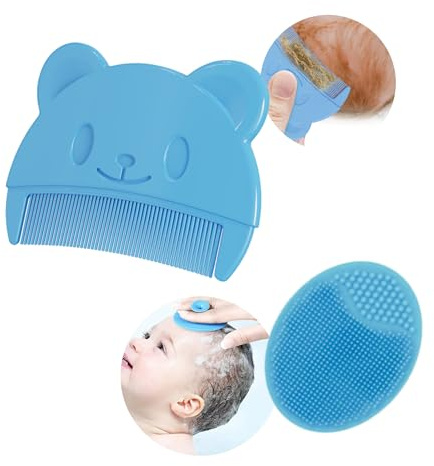 2 Stück Baby kamm und Badebürste für milchschorf, Neugeborene Haarkamm, Weichen Massagebürste Haarbürste, schorfkamm, kamm gegen milchschorf baby Entfernen kind (Blau – Kamm und Bürste)