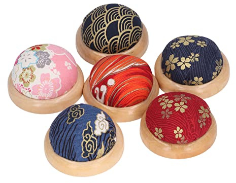 Puntaspilli, 6 Pezzi Puntaspilli con Base in Legno in Stile Giapponese, Puntaspilli Porta Aghi per Cuscini per Aghi da Cucito per Cucito Quilting, per la Mamma
