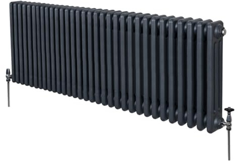 Radiatore Termosifone a 3 Colonne 600mm x 1462mm Moderno Centralizzato Grigio Antracite in Acciaio Inox Orizzontale a Parete Cucina Soggiorno Bagno Kit di Fissaggio e Spazzola Inclusi