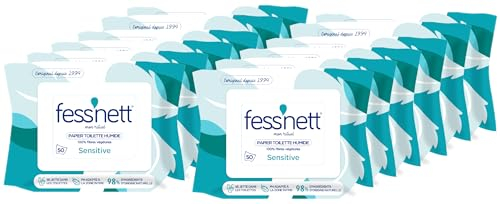 Fess'nett - Carta igienica umidificata, sensitiva, 50 pezzi, igiene e comfort, ultra morbida e resistente, perfetta per pelli sensibili, facile da usare, confezione da 12