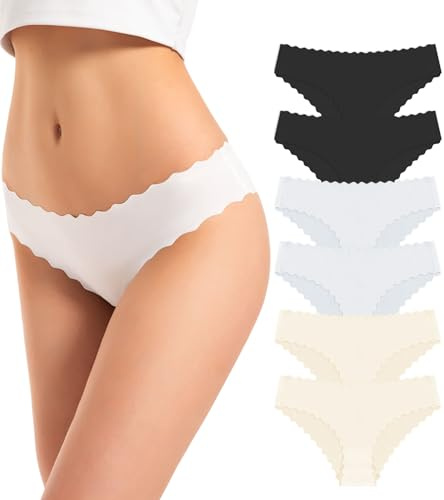 TANSTC Bragas Sin Costuras Mujer Elástico Cintura, Braguitas Ropa Interior Cómoda y Sexy, Media Ropa Interior Cómodas y Suaves 6 Pcs, XL