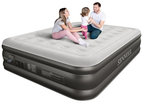 SENNOUL Matelas gonflable Queen avec pompe intégrée – Lit gonflable amélioré, auto-gonflant rapidement en 2 minutes avec double chambre à air, max 45,7 cm/295,8 kg, toute la nuit sans perte
