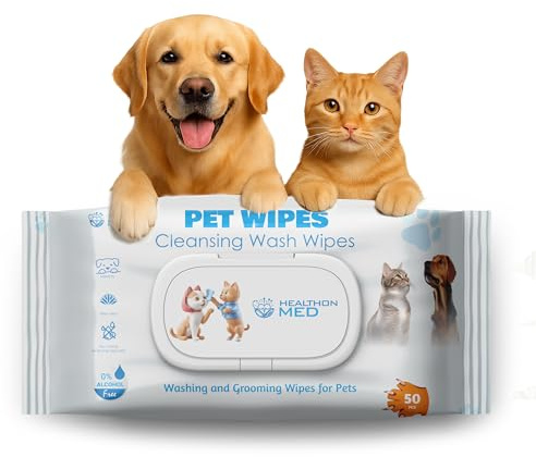 HEALTHON MED Premium Pet Wipes for Dogs & Cats – Extra Thick Cleansing Wipes, Aloe Vera, Hypoallergenic – No Rinse – (Pack of 1, 50 Count)| Multi-Buy Offer Available