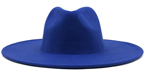 OLSKFUH Fedora-Hüte Für Damen, Klassisch, Schlicht, Breite Krempe, Filzhüte, Blau-Weiß, Kirchenhüte, Winterhüte Für Männer,Blue-One Size