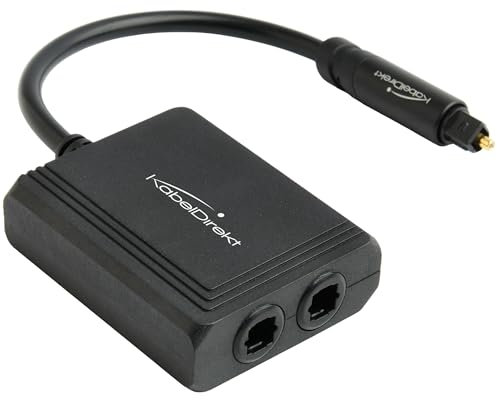 KabelDirekt – Splitter TOSLINK, 1-su-2 – Collega una Sorgente Audio a Due Uscite (2 Uscite: Soundbar, Amplificatore/Sistema Hi-fi, Televisione) – Splitter SPDIF, Adattatore Ottico a Y