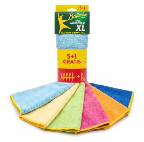 Ballerina Bayeta Microfibra XL 32×36 cm | Pack 6 Unidades | Multi-Colores | Bordes Cosidos, Alta Absorción y Resistencia | Extra Suavidad | Atrapa Polvo y Grasa | Lavable 60°