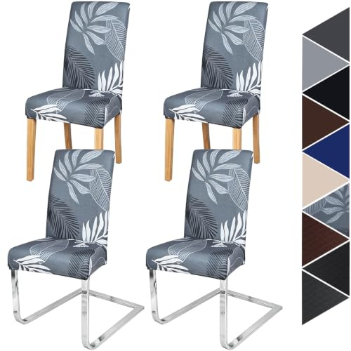 Hopelit Stuhlhussen 4er Set, Stuhlhussen Schwingstühle Abnehmbarer Waschbarer Spandex, Universale Stretch Stuhlbezug Hussen für Esszimmer, Hotel, Küche, Hochzeitsdeko, Graue Blatt