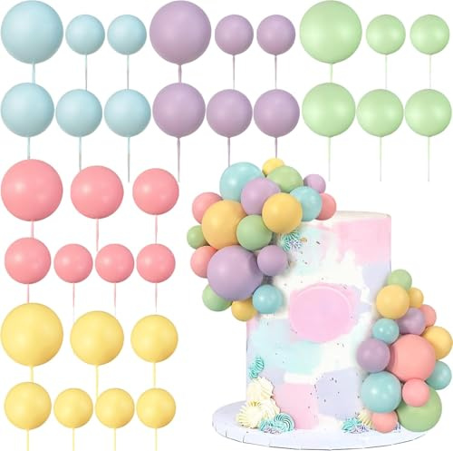 Boule Decoration Gateau, 32pcs Balle Gâteau Topper, Topper à Gâteau de Boules, Cupcakes Toppers Balle, Décorations de Gâteau en Boule, Balle Gâteau Topper, pour Anniversaires, Mariages (Couleur A)