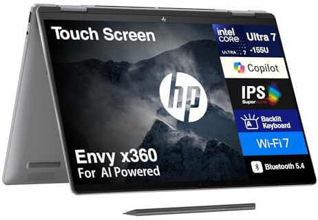 HP Envy x360 AI Powered 2-in-1 Laptop 16.0 Touchscreen IPS WUXGA Display (Intel Core Ultra 7 155U, 32GB LPDDR5, 2TB PCIe SSD, Active Pen, Backlit KB, Thunderbolt 4, WiFi 7, Webcam, Win 11 Pro)