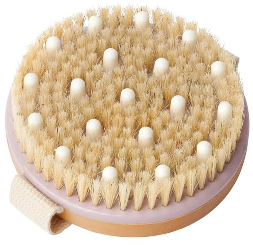 Cepillo corporal de cepillado en seco para drenaje linfático, piel seca, celulitis, circulación sanguínea con cerdas naturales exfoliantes y nodos de masaje para una piel impecable