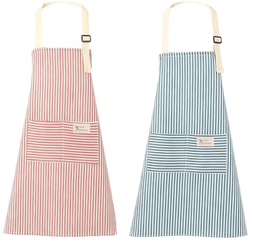 2 Pezzi Grembiule Cucina Donna Cotone e Lino, Grembiule da Cucina Chef con