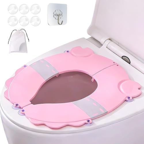 auvstar Riduttore Toilette Sedile Bambini,Riutilizzabili Sedile Potty Training con,Seduta Comfort Antiscivolo,Facile da Pulire,Dotato di una base a Ventosa Facile Trasporto Durante i Viaggi (Rosa 2)