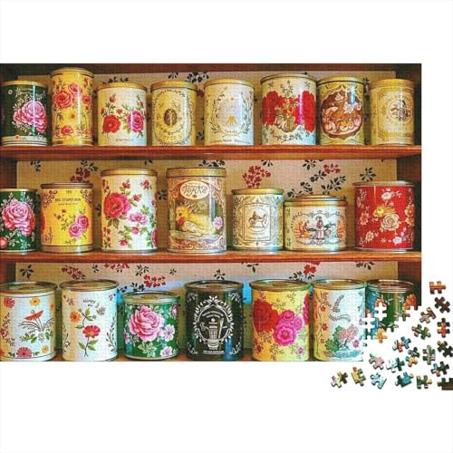 Vintage Tin Can Collection Recycled Cardboard 1000Pc TeaTins Jigsaw Puzzle for Senior Citizens Challenging Puzzle Games Decoration 52x38cm/1000pcs