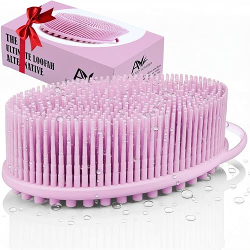 (1Pack -Blue) Bath & Shower Loofah Brush 2 in 1 Face & Body Scrub Gentle Body Brush Skin 100% Better Scrubber Silicone Body Brush for Bath Massaging Brush