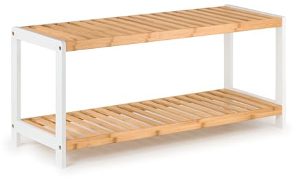 woodluv 2-Tier Shoe Rack, Shoe Storage Organiser, Wooden Storage Rack, Shoe Shelf for Hallway, Living Room, Plants Books, Bedroom,Bathroom, 69 x 26 x 31cm