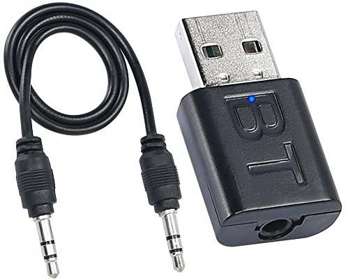 QIANRENON USB Bluetooth 5.0-adapter trådlös ljudadapter bil musikmottagare för stereosystem bärbar högtalare etc, (Aux i) med 3,5 mm uttag och ljudkabel svart