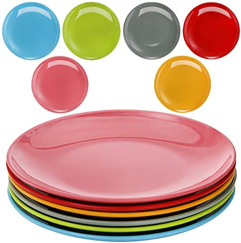 Peohud 6 Pack Melamine Plates, 11 Inches 100% Melamine Dinner Plates, Flat Bottom Dinnerware Dishes for Daily Indoor Outdoor Use, Dishwasher Safe, Break-resistant, MultiColor