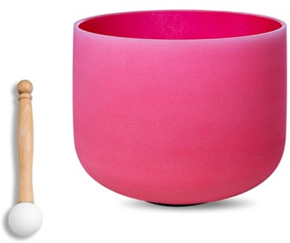SOUNDELLO 12 inch Red C Note Root Chakra Quartz Crystal Singing Bowl, for Healing Mindfulness Meditation Yoga Sound Baths, with Rubber Mallet O-ring