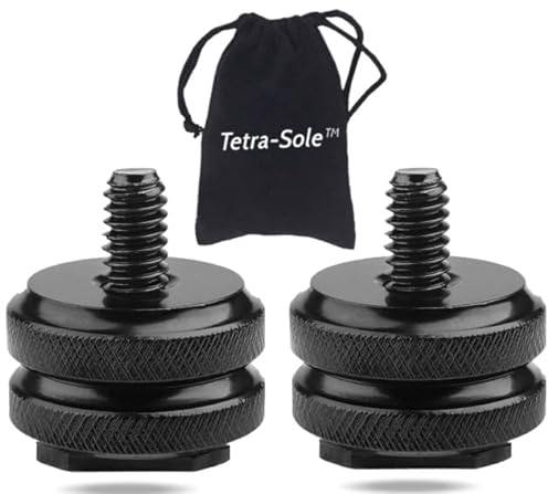 Camera Hot Shoe Mount to 1/4-20 Tripod Screw Adapter, Flash Shoe Mount for DSLR Camera Rig, Dual Nut Set for Improved Flash Compatibility (Pack of 2) + Free Travel Carry Pouch