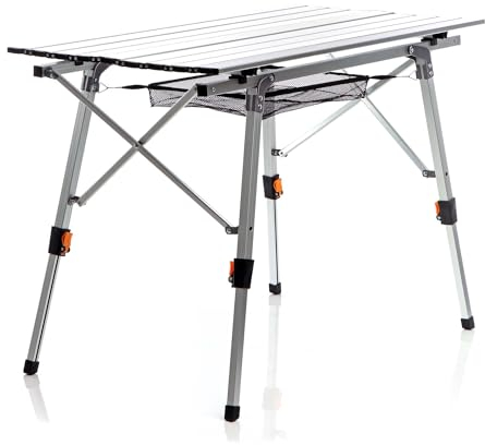 Wiltec Tavolo da campeggio pieghevole e multifunzione grigio 90x53cm in alluminio