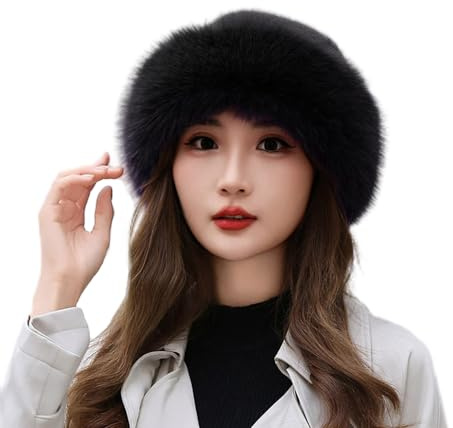BSYLOO Cappello caldo in pelliccia sintetica ispessita, lussuoso cappello mongolo da donna in finto visone, versatile berretto invernale per donne e ragazze, nero, S/XXL