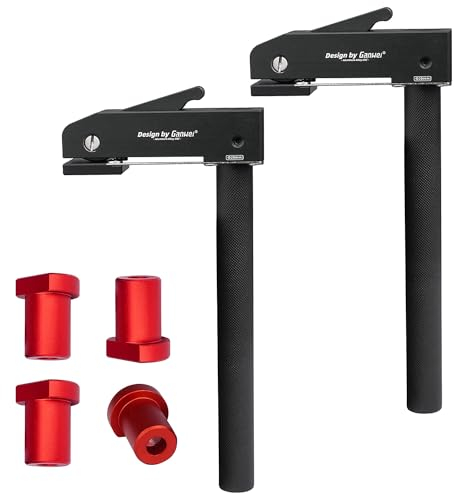 2 Stück Niederhalter 20mm Set, Mit 4 Tischkarten aus Aluminiumlegierung, Verstellbare Bankhaken, Desktop Klemmzwingen, für Klemmholz, Tische, Hocker