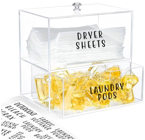 MeCids Dryer Sheet Holder Laundry Pods Storoage Dishwasher Tablets Organizer Drawer Container for Laundry Detergent with Lables for Kitchen, Laundry Room Strorage and Organization