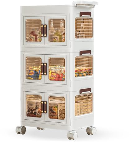 PAIDE P Armario Organizador Plegable con Ruedas. Despensa para Almacenaje de Cocina, Mueble de Almacenaje Apilable para Juguetes. Caja de Almacenamiento. (3 Cajones)