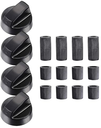 Generisch Backofen-Herdknöpfe, 4x Drehknopf Herd Schwarz Schalter Herd Mit Adaptern 4teilig Für Backöfen & Herde/Elektroherd Ersatzteile