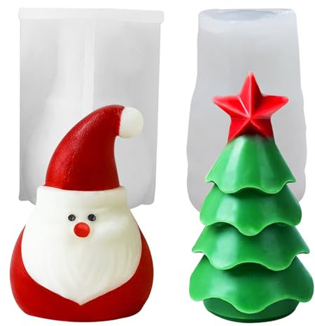 moule bougie noel,moule bougie sapin Kit 2 pièces Ornements de Noël,3D Moule à bougie pour savon fait à la main,cire,plâtre,argile polymère,résine époxy,Moule en forme de pomme de pin pour Noël