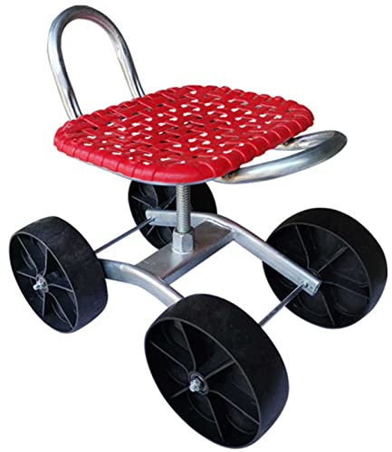 Taburete de jardín resistente con 4 ruedas y altura ajustable para plantar malas hierbas y cuidado del césped, asiento giratorio de 360 grados para un fácil movimiento
