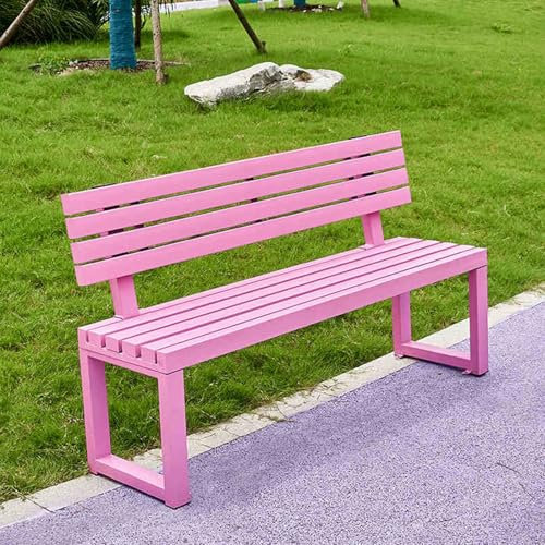 FORRTY Wetterfeste Gartenbank Outdoor Parkbank aus Metall Patio Park Gartenbank Gartenbänke aus Gusseisen gartenbank lehne Regenbogen-Gartenbank, Tragfähigkeit ca. 400kg, Pink pink