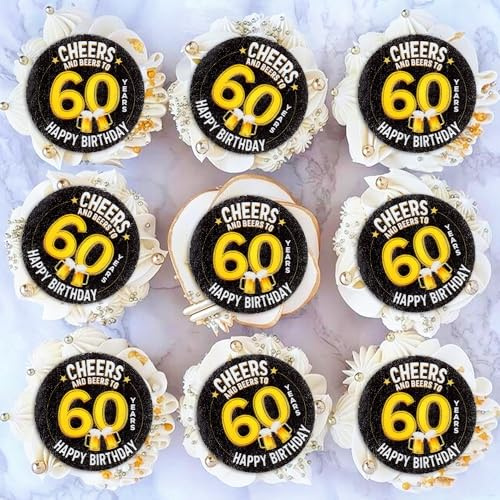 Blumomon 40Pcs Edible 60th Beer Happy Birthday Cupcake Toppers 60th Birthday Party Decorations Supplies Happy Birthday Party Cake Decorations
