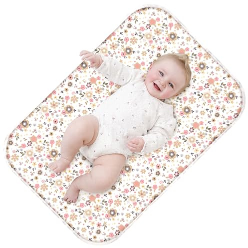 Baby Diaper Changing Pad, 31.5 x 21.5 Extra Large Portable Changing Mat | Waterproof Absorbent, Reusable Changing Pad Liner for Travel or at Home Use(Floral2)