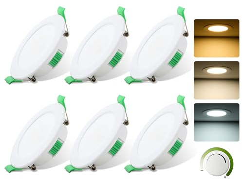 Fynokst Focos LED Interior Techo 230V Regulable, 7W Downlight LED Techo Empotrable Ø 68mm - 78mm, 3000K/4000K/6500K Ajustable, IP44 para Cocina, Baño, Salón, Set of 6