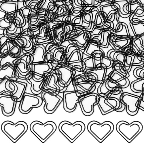 luckaide Büroklammern,50 Stück Büroklammern Herz Schwarz Große Büroklammer Oval Motiv Klammern Metall Paper Clips Lesezeichen Briefklammern Papierklammern für Büro, Klassenzimmer, Aktenklammer