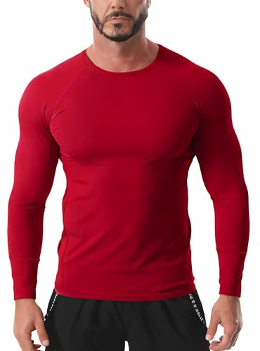 Rane Sports Felpe a Maniche Lunghe da Uomo, Biancheria Intima Funzionale di Base, Magliette da Corsa a Maniche Lunghe, Top Funzionali, Abbigliamento a Compressione per Il Jogging Rosso 2XL
