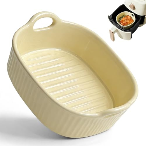 Plat à gratin en céramique pour Airfryer et four, 650 ml, avec chaleur uniforme, passe au lave-vaisselle et empilable, avec poignées, four et micro-ondes, jaune