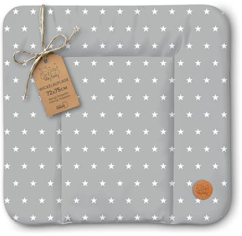 Skötbädd avtvättbar och vattentät 75x72 cm - skötmatta för skötbord, skötunderlag, skötbyrå eller tvättmaskin Oeko-Tex 75 x 72 Stjärnor och grå