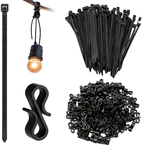 Flhlxzm 150 Pcs Gutter Hooks, Mini Plastic S Clips 100 Zip Ties Black | Flhlxzm, Outdoor Hanging Lights, String Icicle Fairy Lighting, for Christmas Tree Decorations