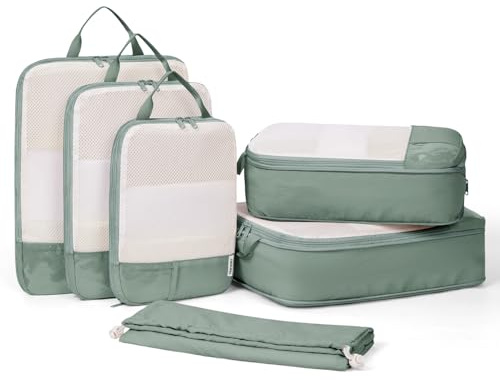 Narwey 6 Sets Compresión Organizador Maletas, Compression Packing Cubes, Bolsas Organizadoras Ropa Viaje, Cubos Organizadoras Maletas Travel Essentials Accesorios Viaje (Verde Salvia)
