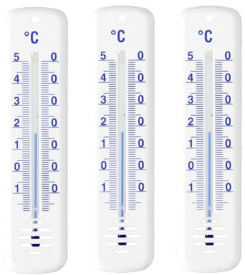 Lantelme 3 Stück Innenthermometer Temperaturanzeige -25°C bis 50°C | Analog Thermometer Set Zimmer Innen Außen Garten verwendbar | deutsche Produktion 14cm Kunststoff Wetterfest (Weiß)