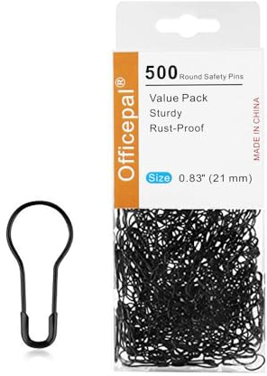 Officepal Épingles de sûreté en Vrac pour vêtements et travaux manuels - Épingles en Acier Inoxydable en Forme de Poire de 2,1 cm, 500 pièces (Noir)