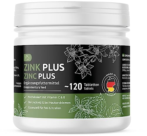 GreenPet Zink für Hunde 120 Tabletten - Zinktabletten Plus Vitamine bei trockener Haut, Juckreiz Hund, Haarausfall, Immunsystem, Fellwechsel, Zink Hund für Krallen & Fell