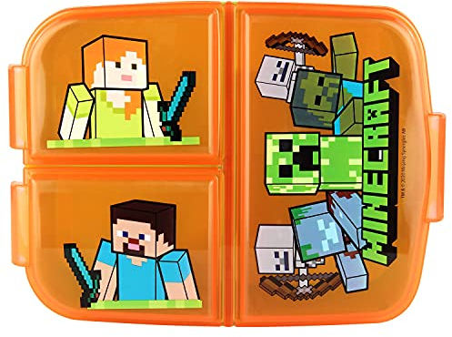 p:os POS P:os 33168 Boîte à Sandwich, pour garçons et Filles, avec Motif Minecraft, Comprend 3 Compartiments avec Fermeture à Clip, Dimensions : Environ 14 x 18,5 x 5,5 cm, sans BPA ni phtalates