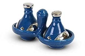 Tajine mini bleu avec métal 2 pièces